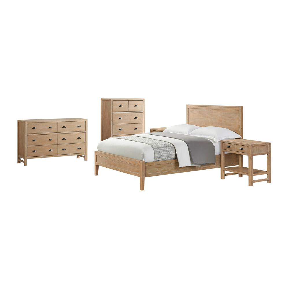 Arden 5-Piece Wood Bedroom Set with Queen Bed,  Two 2- Nightstands with open shelf, 5-Drawer Chest, 6-Drawer Dresser. Picture 2