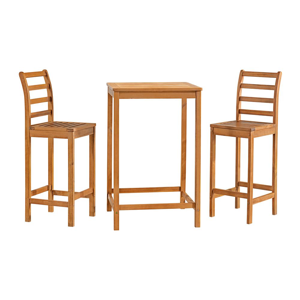 Brandon Acacia Wood Outdoor Bar Height Bistro Set, Set of 3. Picture 2