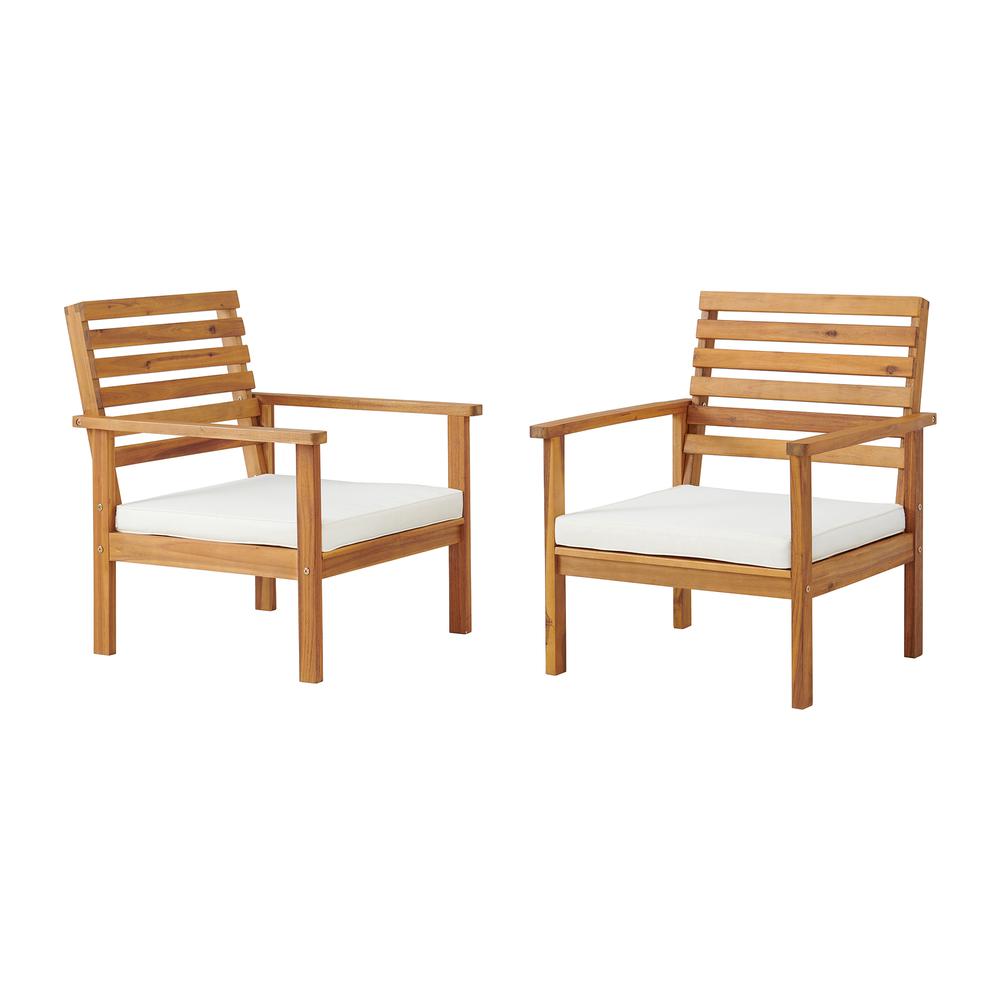Orwell Outdoor Acacia Wood Chairs with Cushions, Set of 2. Picture 2
