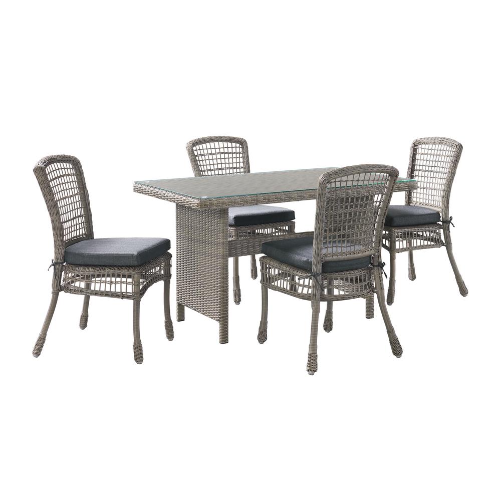 Asti All-Weather Wicker 5-Piece Outdoor Dining Set with 30"H Dining Table with Glass Top and  Four Dining Chairs. Picture 2