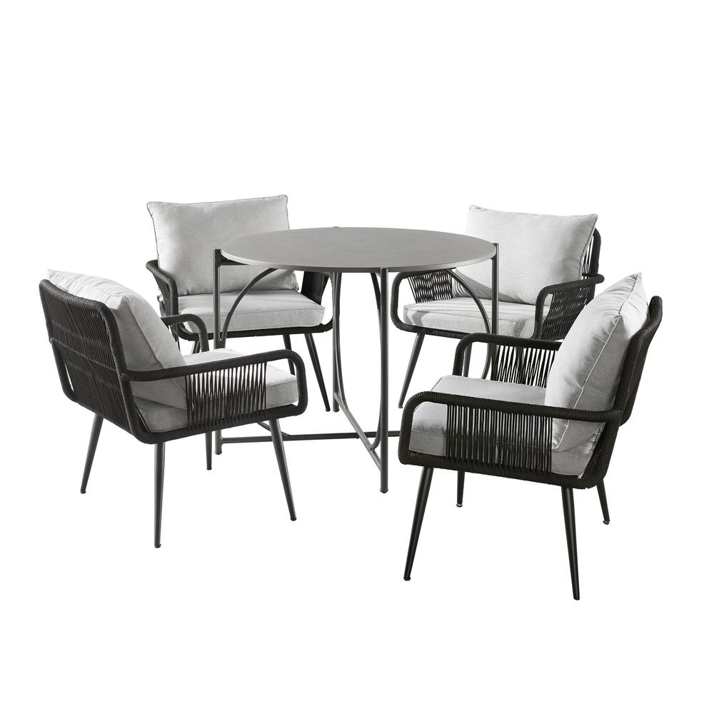 Andover All-Weather Outdoor Bistro Set with Four Rope Chairs and 30" H Bistro Table. Picture 1