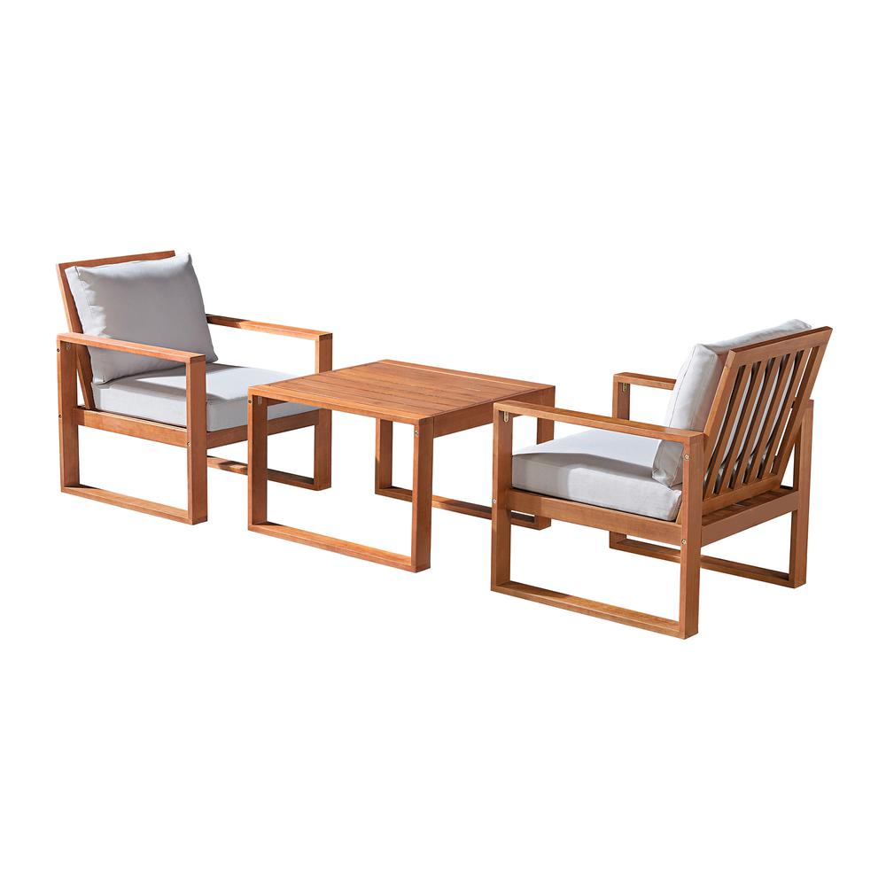Weston Eucalyptus Wood 3-Piece Conversation Set with a Set of 2 Chairs and Cocktail Table. Picture 2