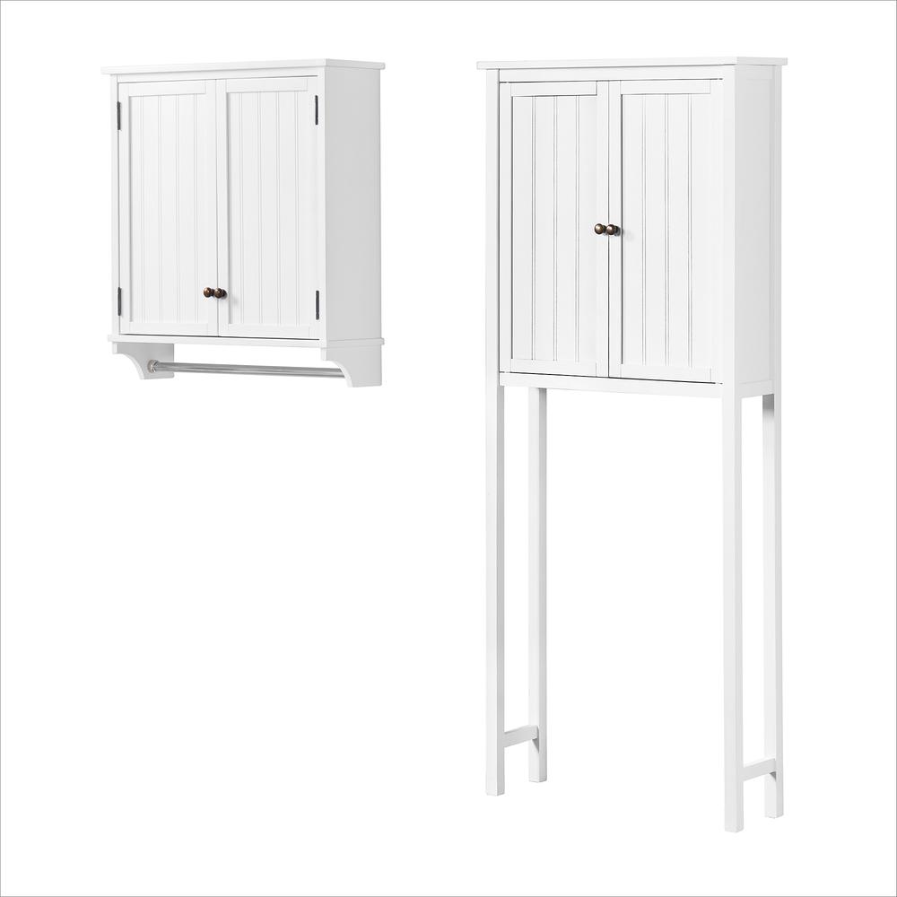 Dover Over Toilet Hutch with 2 Doors, Wall Mounted Bathroom Storage Cabinet with 2 Doors and Towel Rod. Picture 1