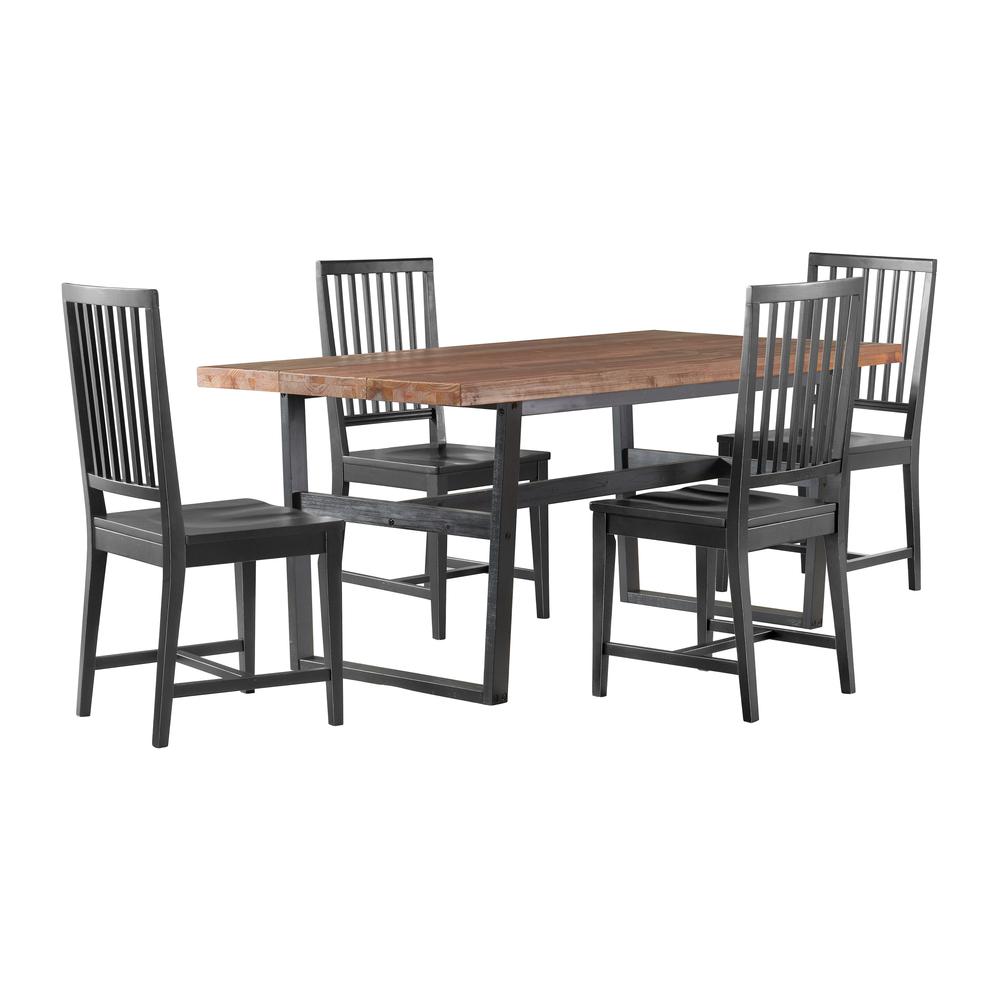 Walden72"  Dining Table with Solid Cedar Top and 4 Wood Chairs with Black Finish, Set of 5. Picture 2