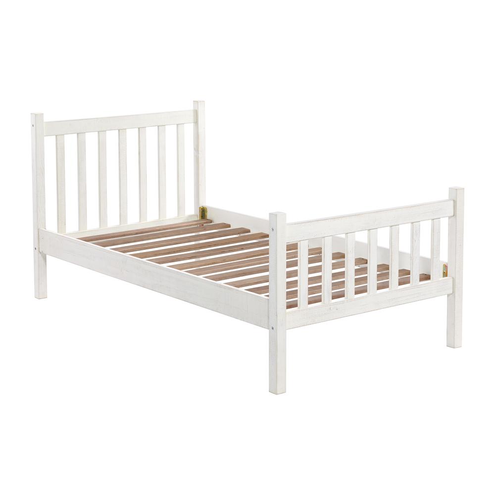 Windsor Wood Slat Twin Bed, Driftwood White. Picture 1