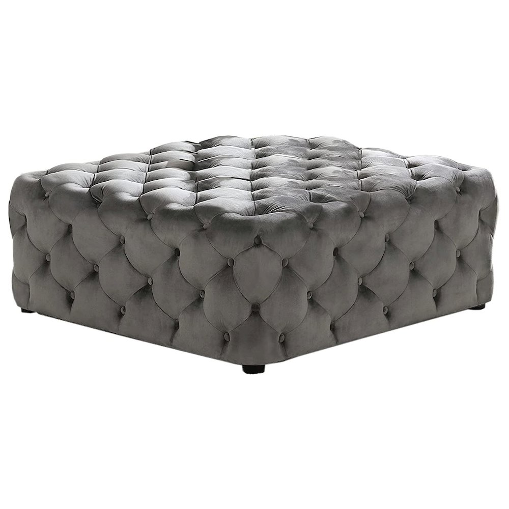 Best Master Furniture Kelly Square Transitional Velvet Fabric Ottoman in Gray. Picture 1