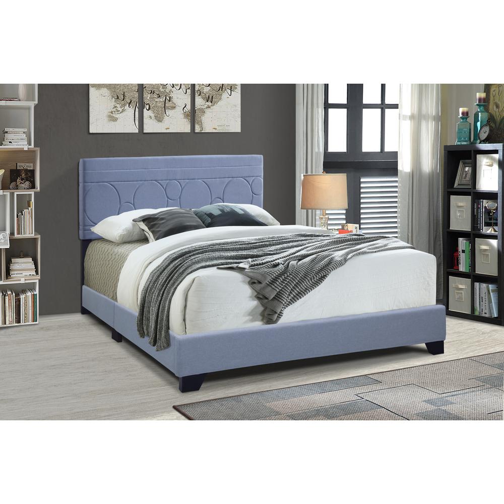 All-In-One Upholstered Queen Bed, Powder Blue. Picture 1