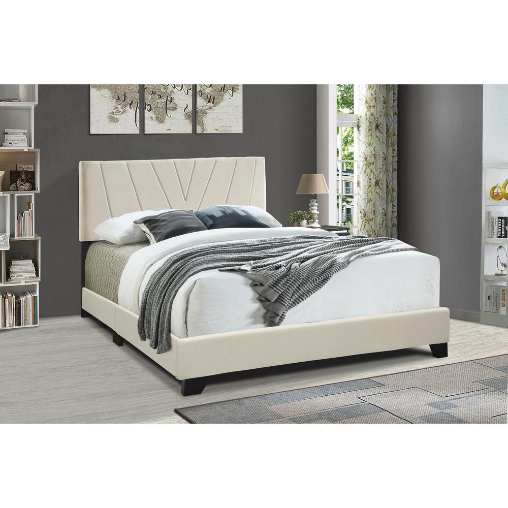 All-In-One Upholstered King Bed, Cannoli Cream. Picture 1