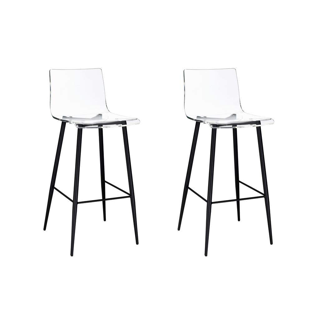 Acrylic Bar Stool, Clear Acrylic/White. Set of 2. Picture 1