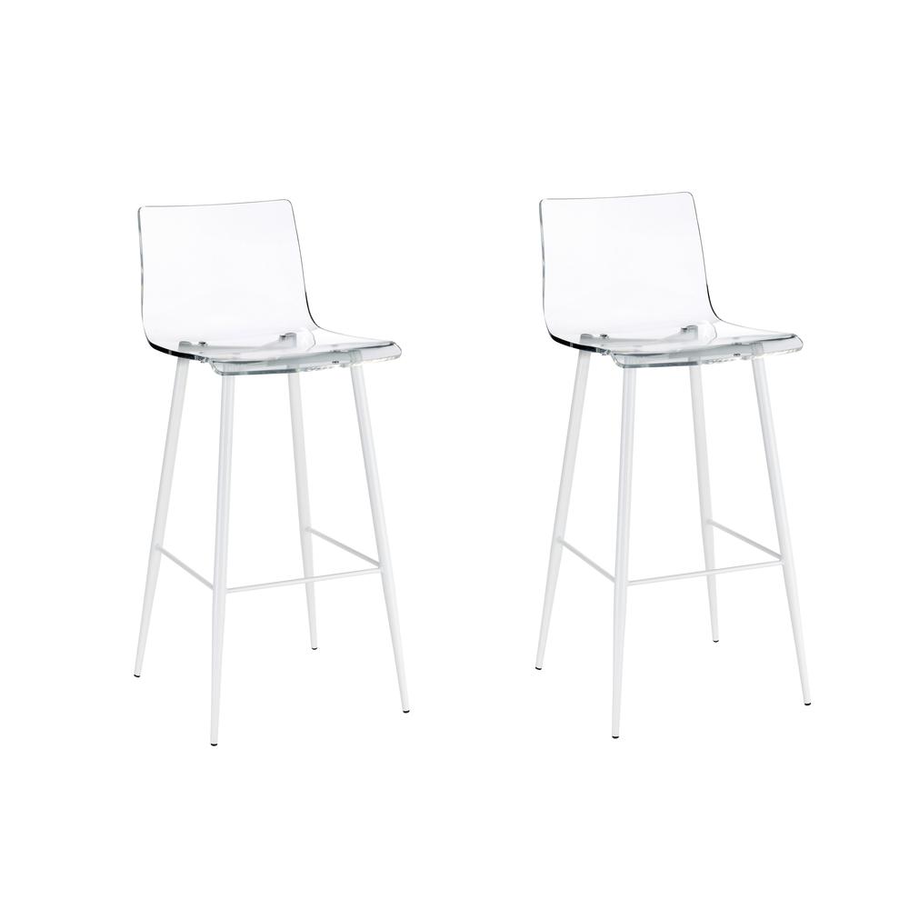 Acrylic Bar Stool in Clear Acrylic/White color. Set of 2. Picture 1