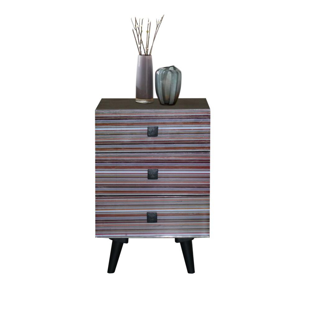 Nightstand- 3 Drawers - Black/Multi. Picture 1