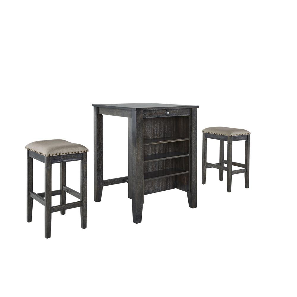 3 Pack (Counter Table & 2 Stools), Black. Picture 1