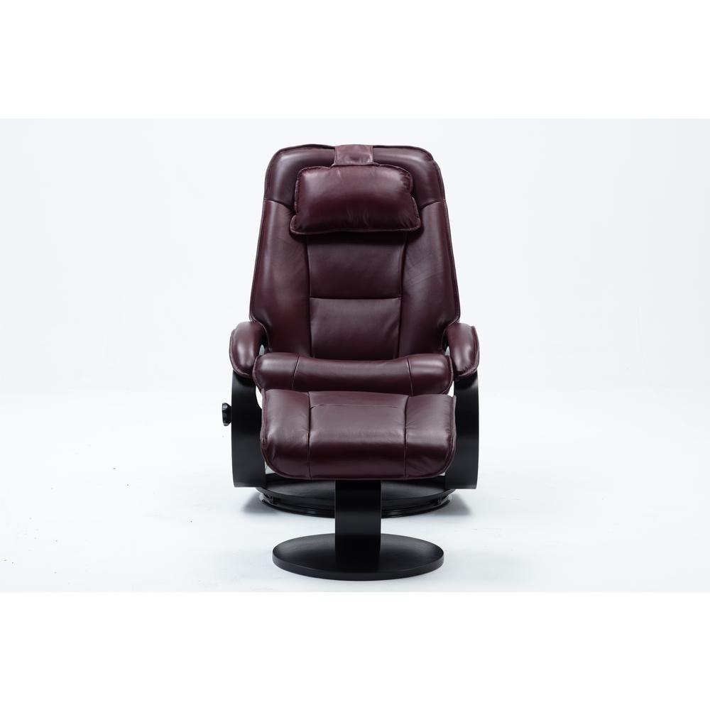 Relax-R™ Brampton Recliner and Ottoman in Merlot Top Grain Leather. Picture 1
