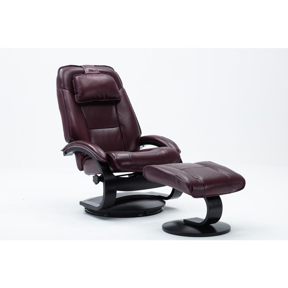 Relax-R™ Brampton Recliner and Ottoman in Merlot Top Grain Leather. Picture 2