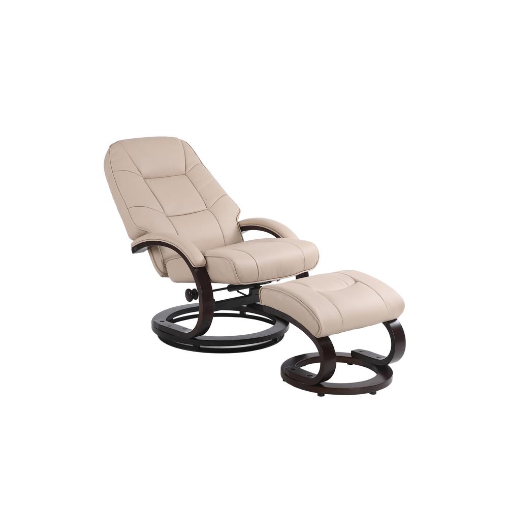 Sundsvall Recliner and Ottoman in Khaki Air Leather , Khaki/ Chocolate Base. Picture 3