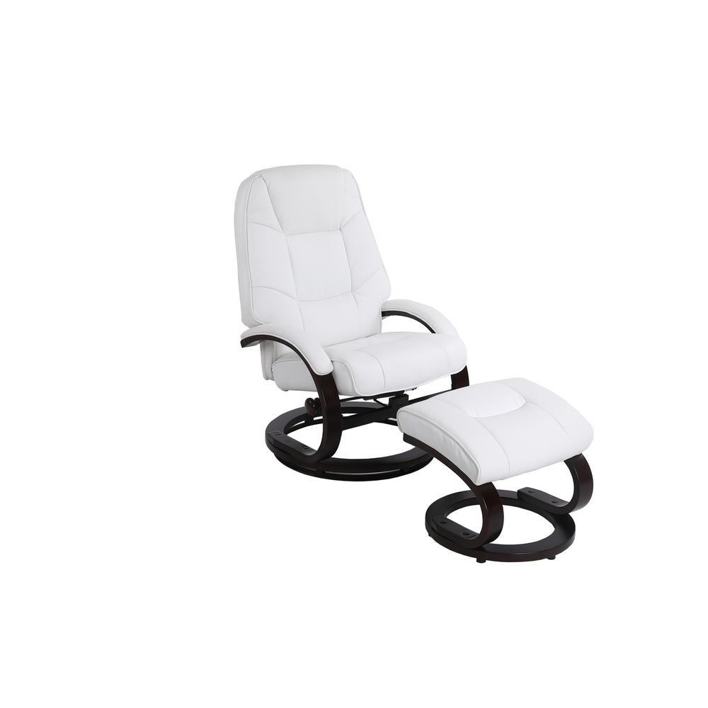 Sundsvall Recliner and Ottoman in White Air Leather , White/ Chocolate Base. Picture 2