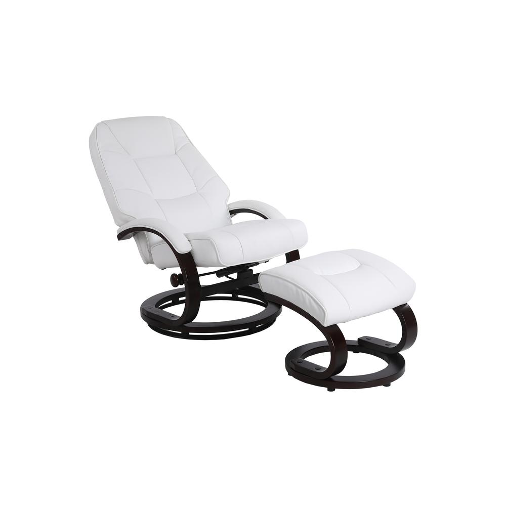 Sundsvall Recliner and Ottoman in White Air Leather , White/ Chocolate Base. Picture 3