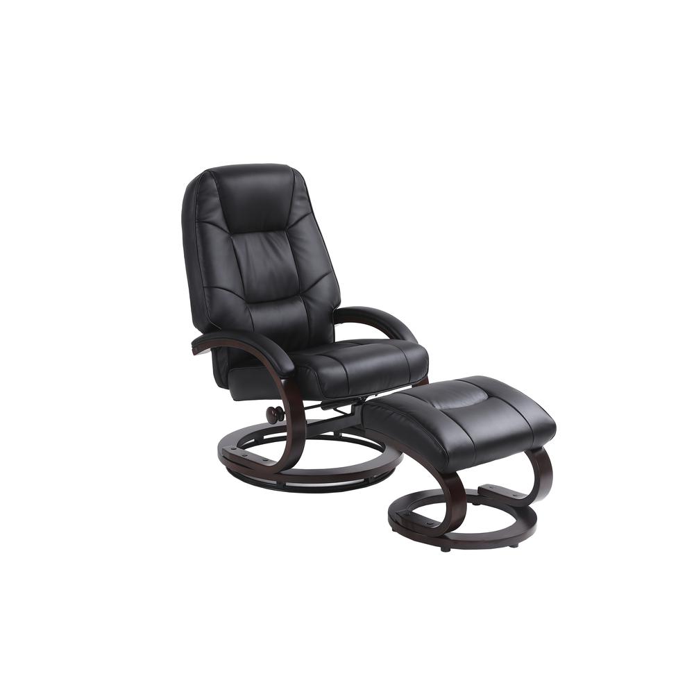 Sundsvall Recliner and Ottoman in Black Air Leather , Black/ Chocolate Base. Picture 2