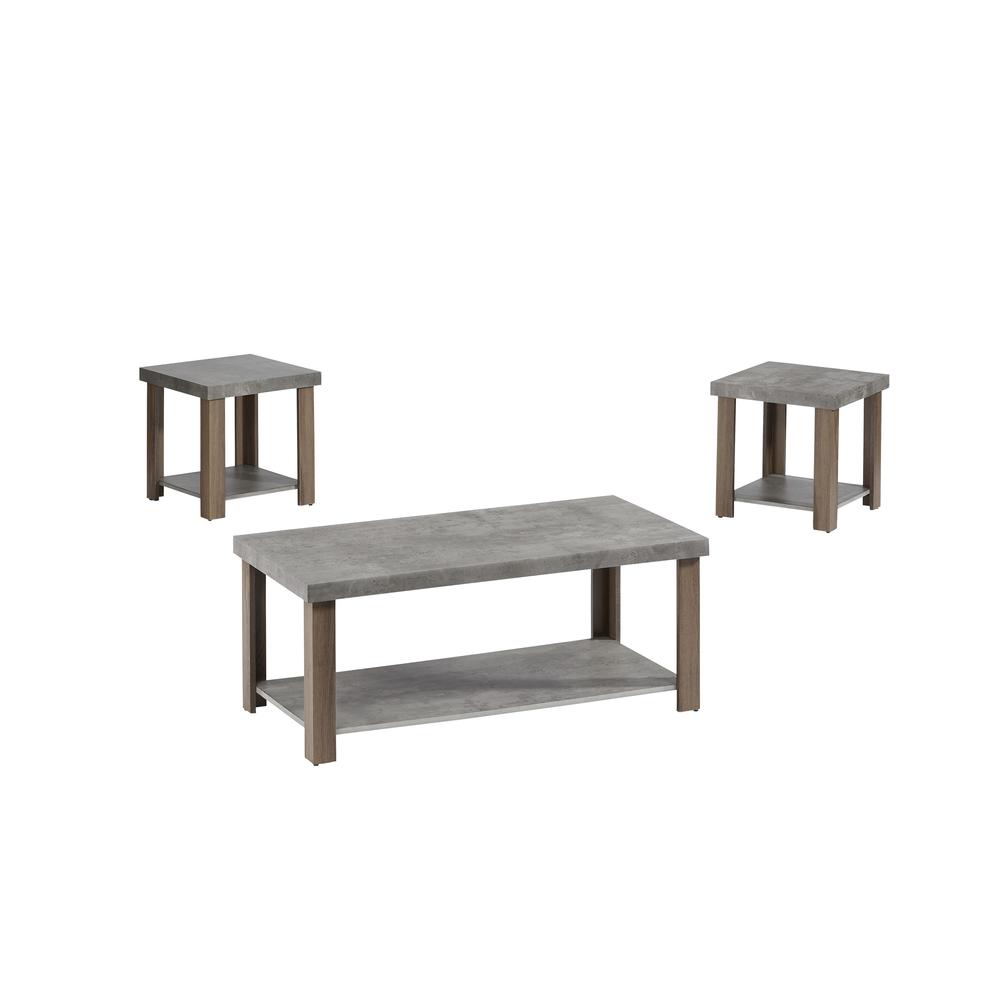 3 Pack (Cocktail & 2 End Tables), Gray/Oak. Picture 2