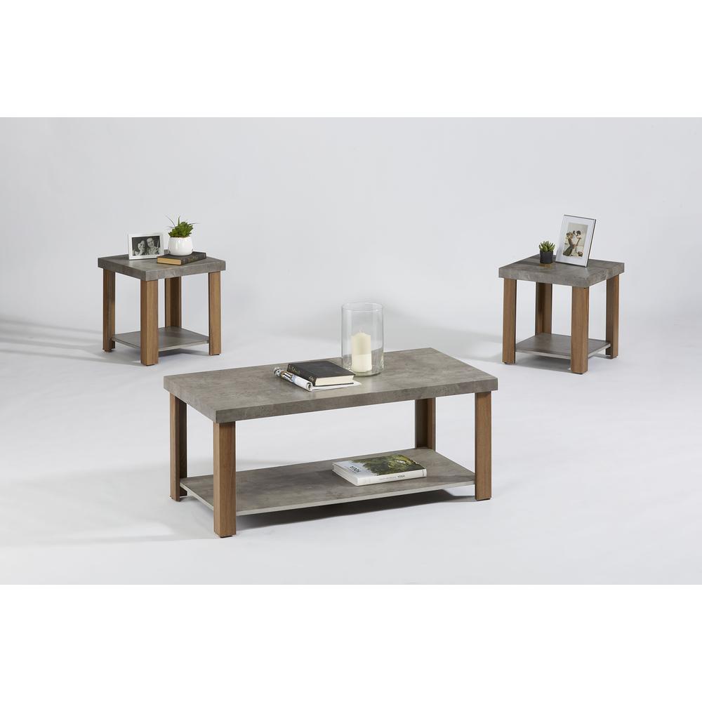 3 Pack (Cocktail & 2 End Tables), Gray/Oak. Picture 1