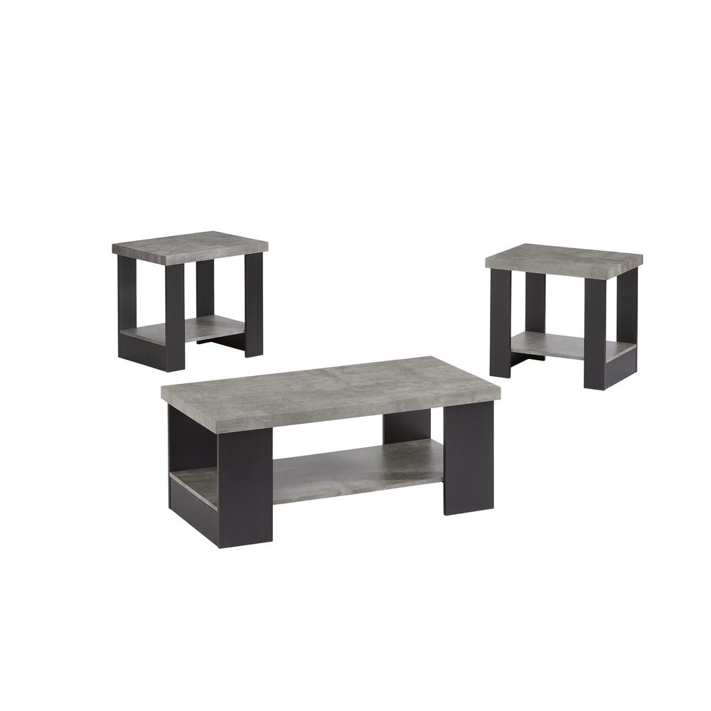 3 Pack (Cocktail & 2 End Tables), Gray/Black. Picture 2