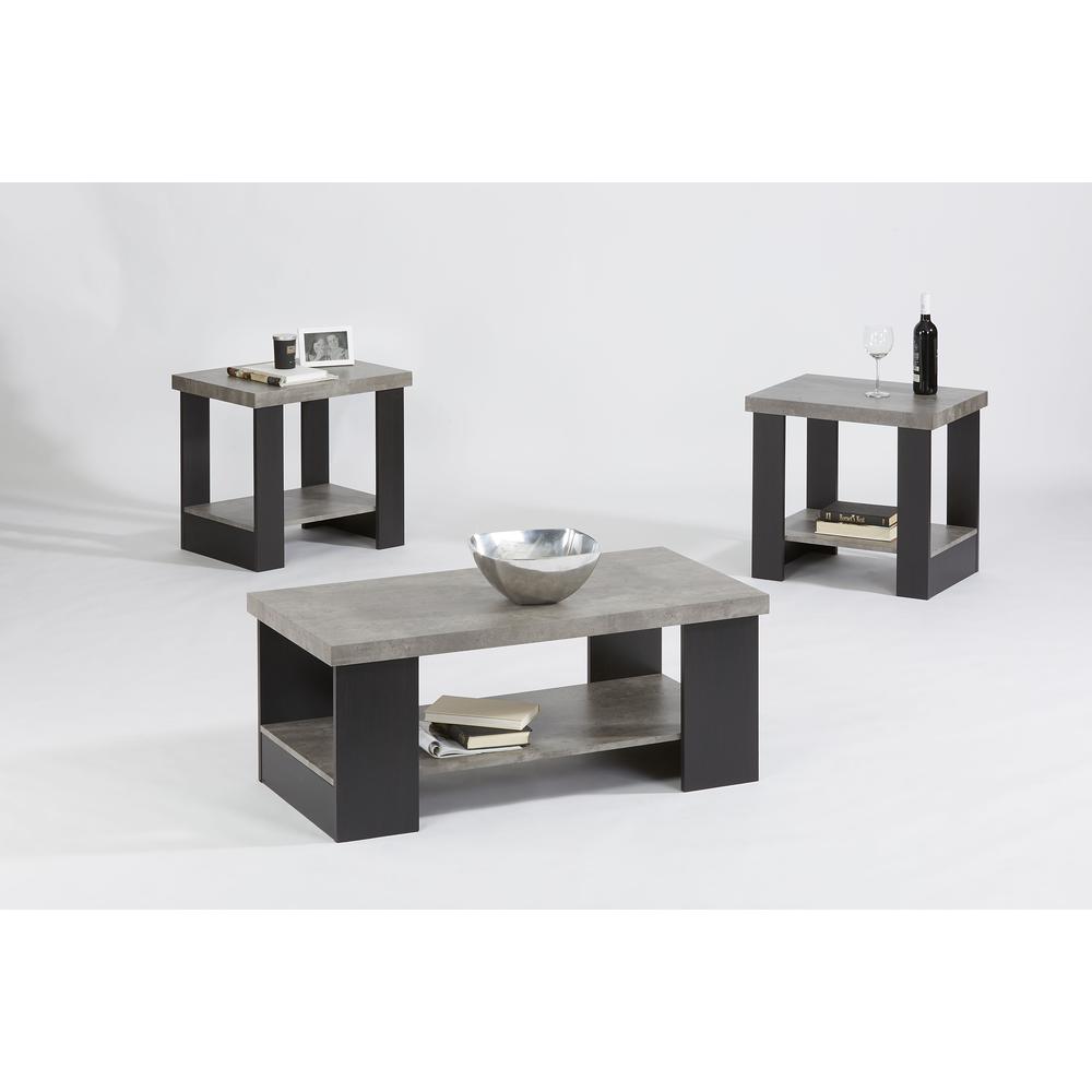 3 Pack (Cocktail & 2 End Tables), Gray/Black. Picture 1