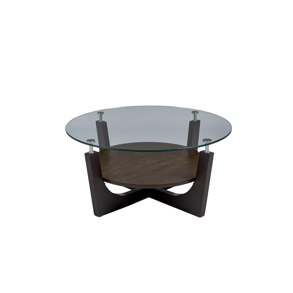 Round Glass Top Cocktail Table. Picture 1