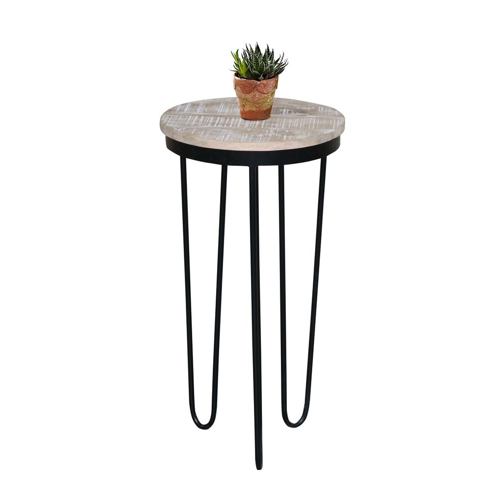 Round Chairside Table - Tan/Black. Picture 1