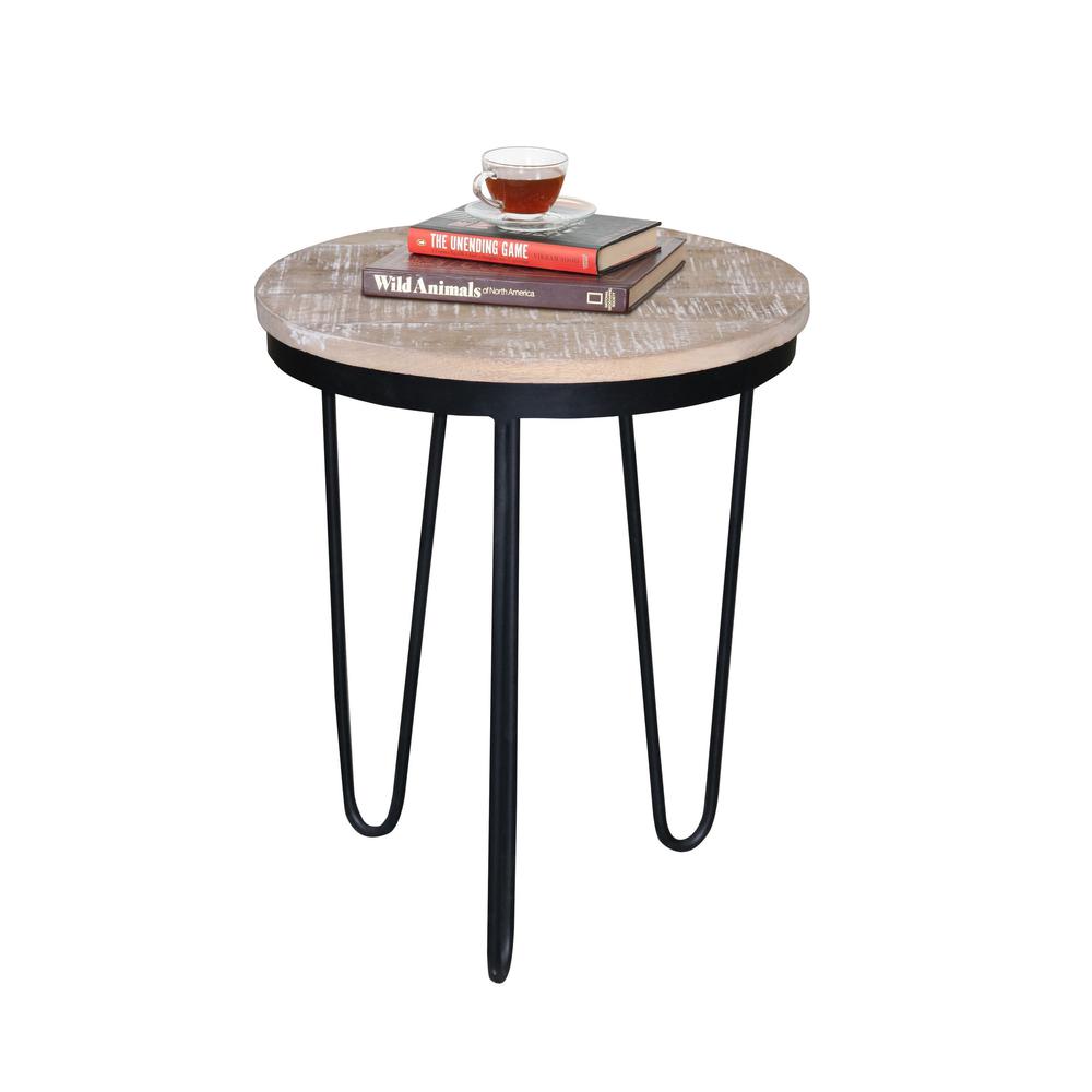 Round End Table - Tan/Black. Picture 1