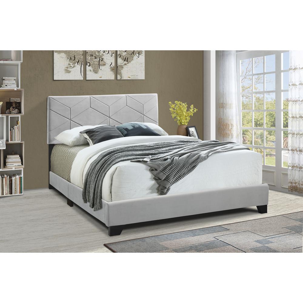 All-In-One Upholstered Queen Bed, Glacier Gray. Picture 1