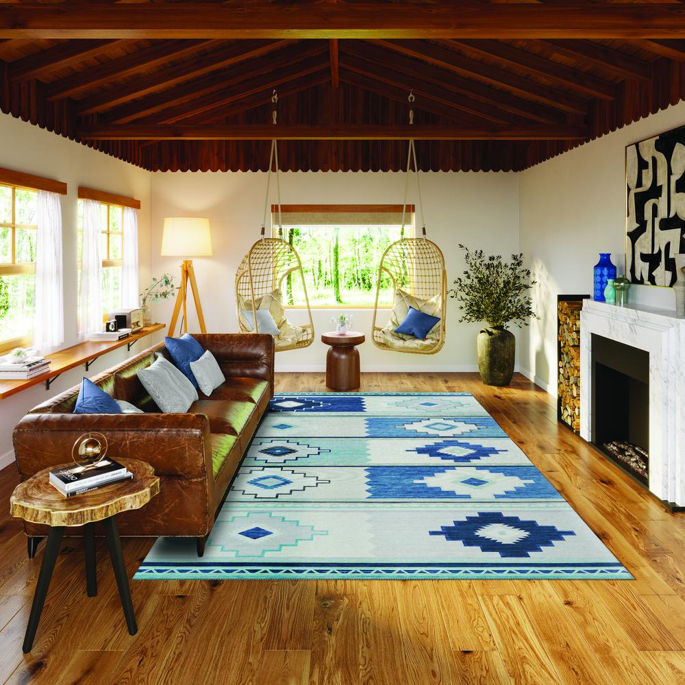 Indoor/Outdoor Sonora ASO31 Blue Washable 3' x 5' Rug. Picture 2