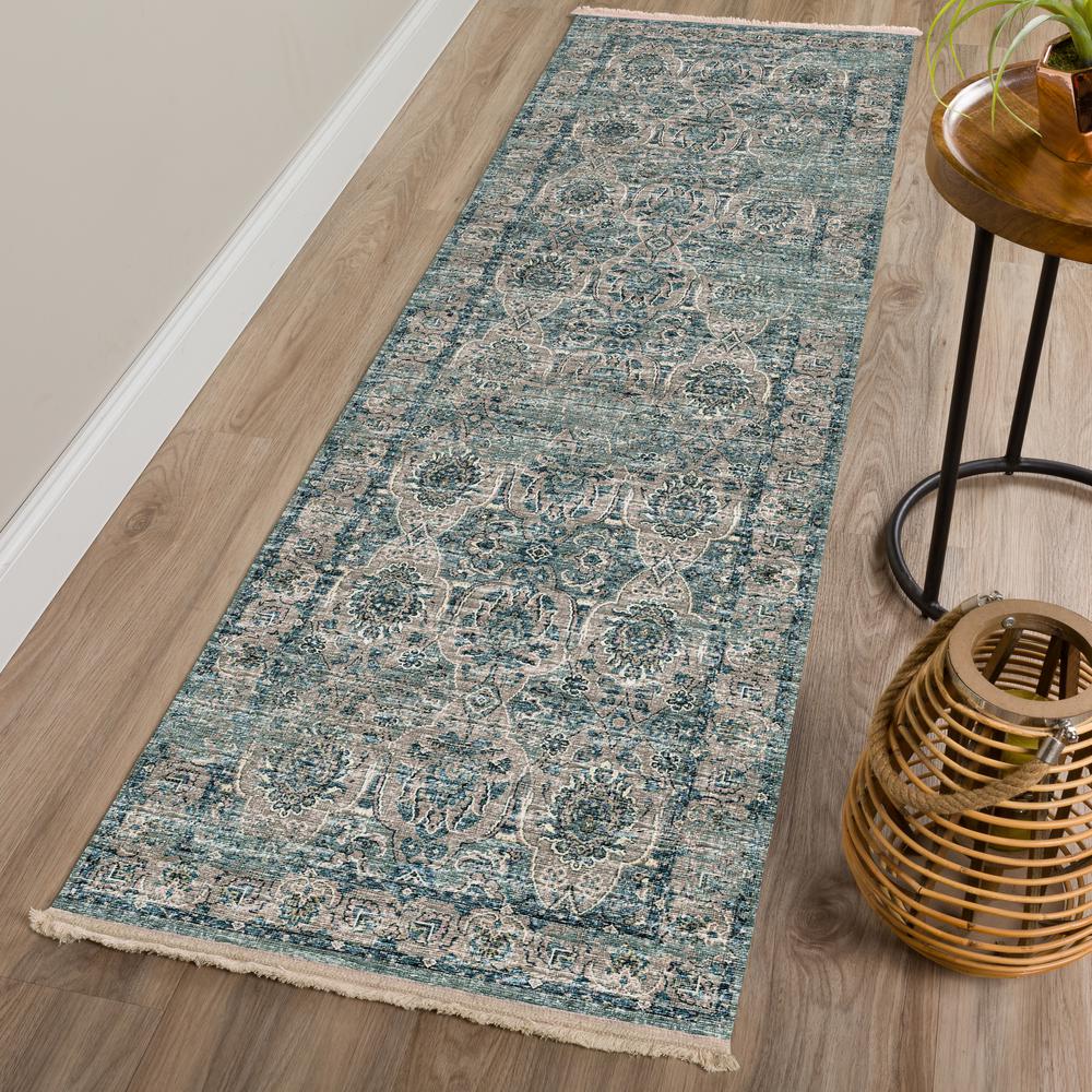 Indoor/Outdoor Marbella MB5 Mineral Blue Washable 2'3" x 12' Runner Rug. Picture 2