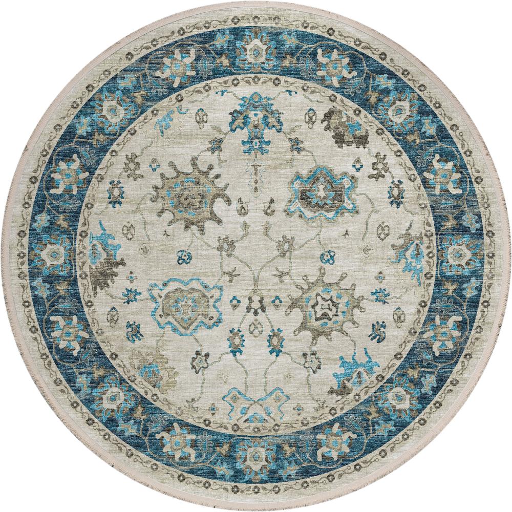 Indoor/Outdoor Marbella MB6 Flax Washable 4' x 4' Round Rug. Picture 1