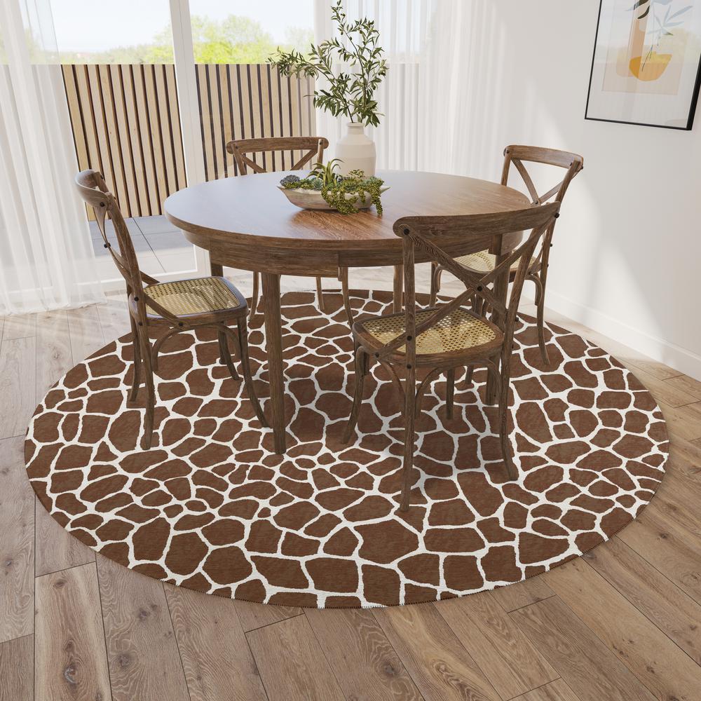 Indoor/Outdoor Mali ML4 Chocolate Washable 4' x 4' Round Rug. Picture 2