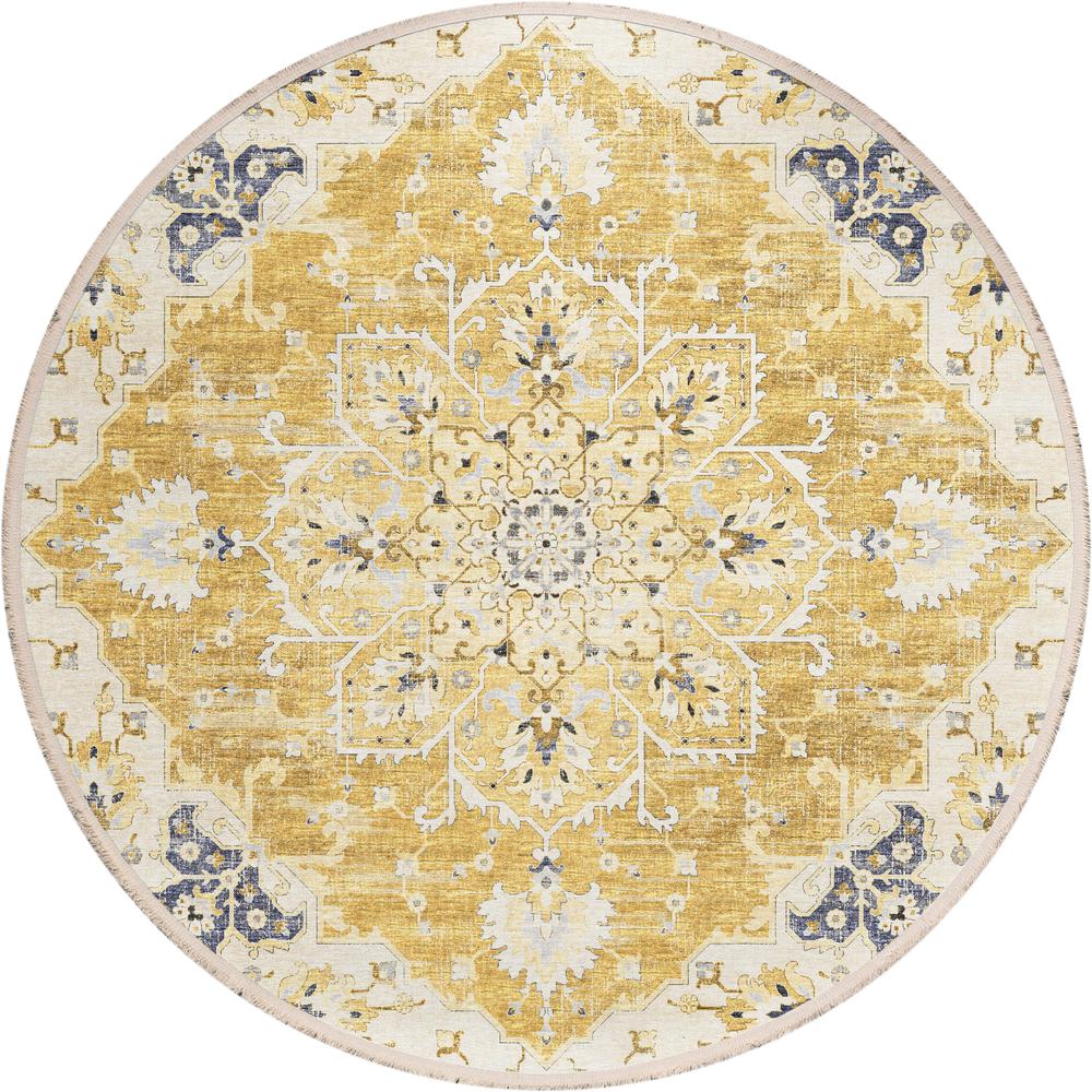 Indoor/Outdoor Marbella MB3 Gold Washable 4' x 4' Round Rug. Picture 1