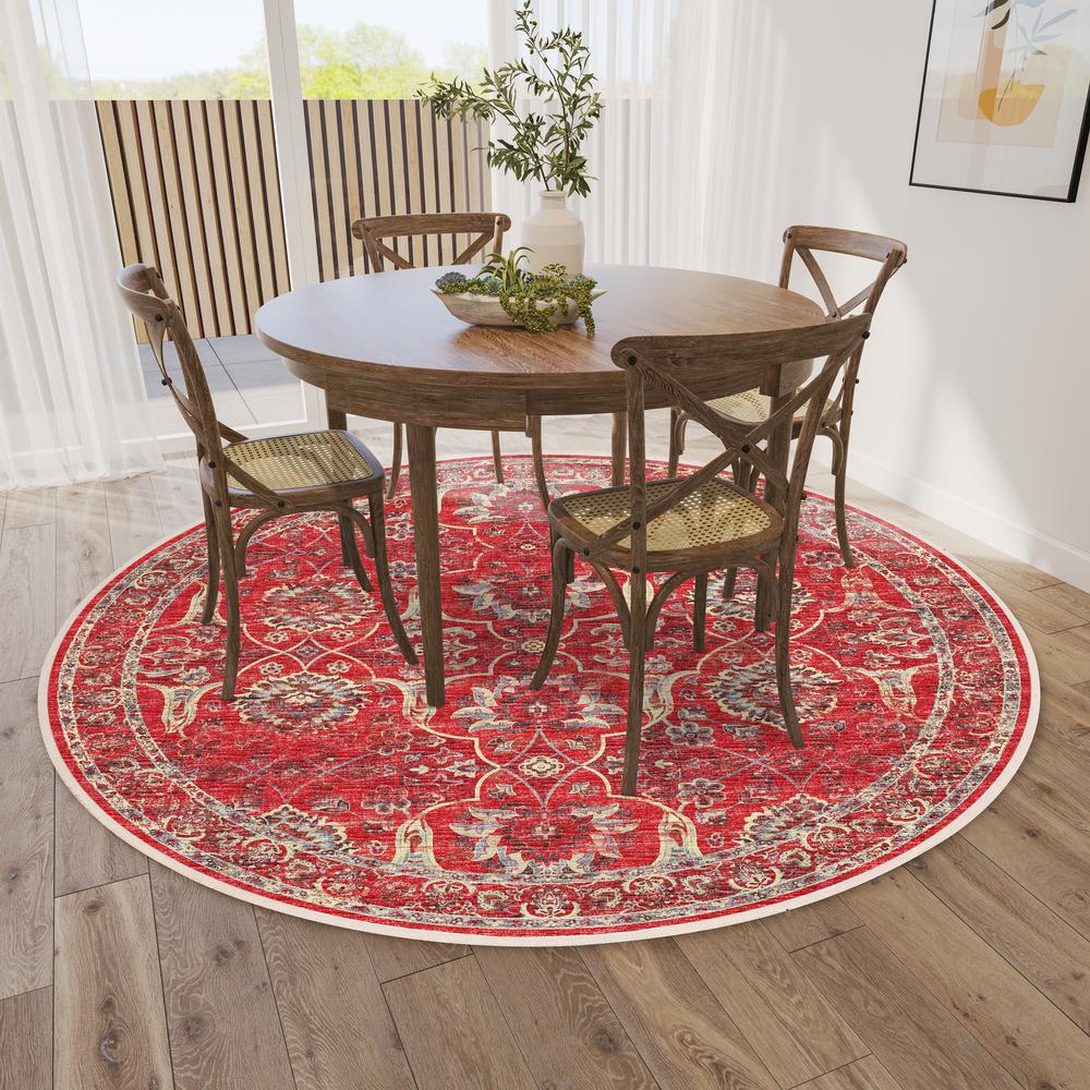 Indoor/Outdoor Marbella MB5 Poppy Washable 4' x 4' Round Rug. Picture 2