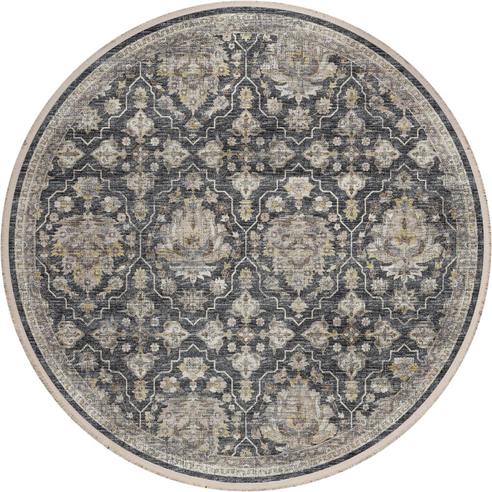 Indoor/Outdoor Marbella MB4 Charcoal Washable 4' x 4' Round Rug. Picture 1