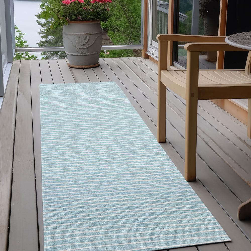 Indoor/Outdoor Laidley LA1 Sky Blue Washable 2'3" x 12' Rug. Picture 9