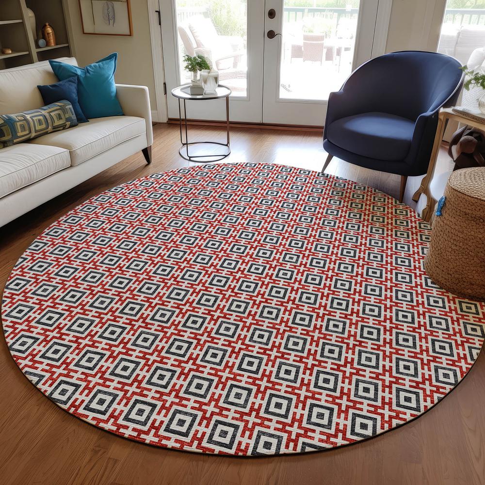Indoor/Outdoor Marlo MO1 Red Washable 4' x 4' Rug. Picture 6