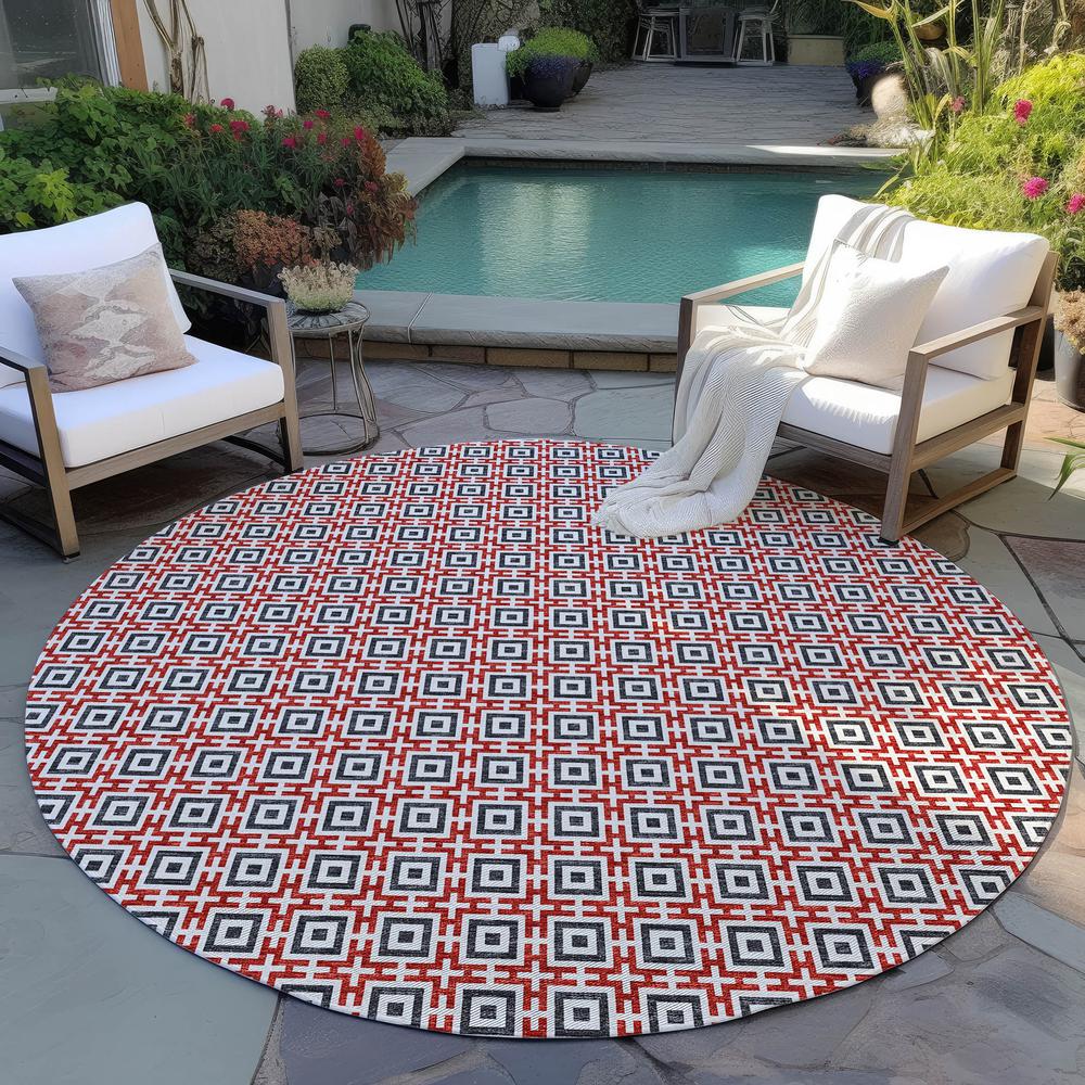 Indoor/Outdoor Marlo MO1 Red Washable 4' x 4' Rug. Picture 8