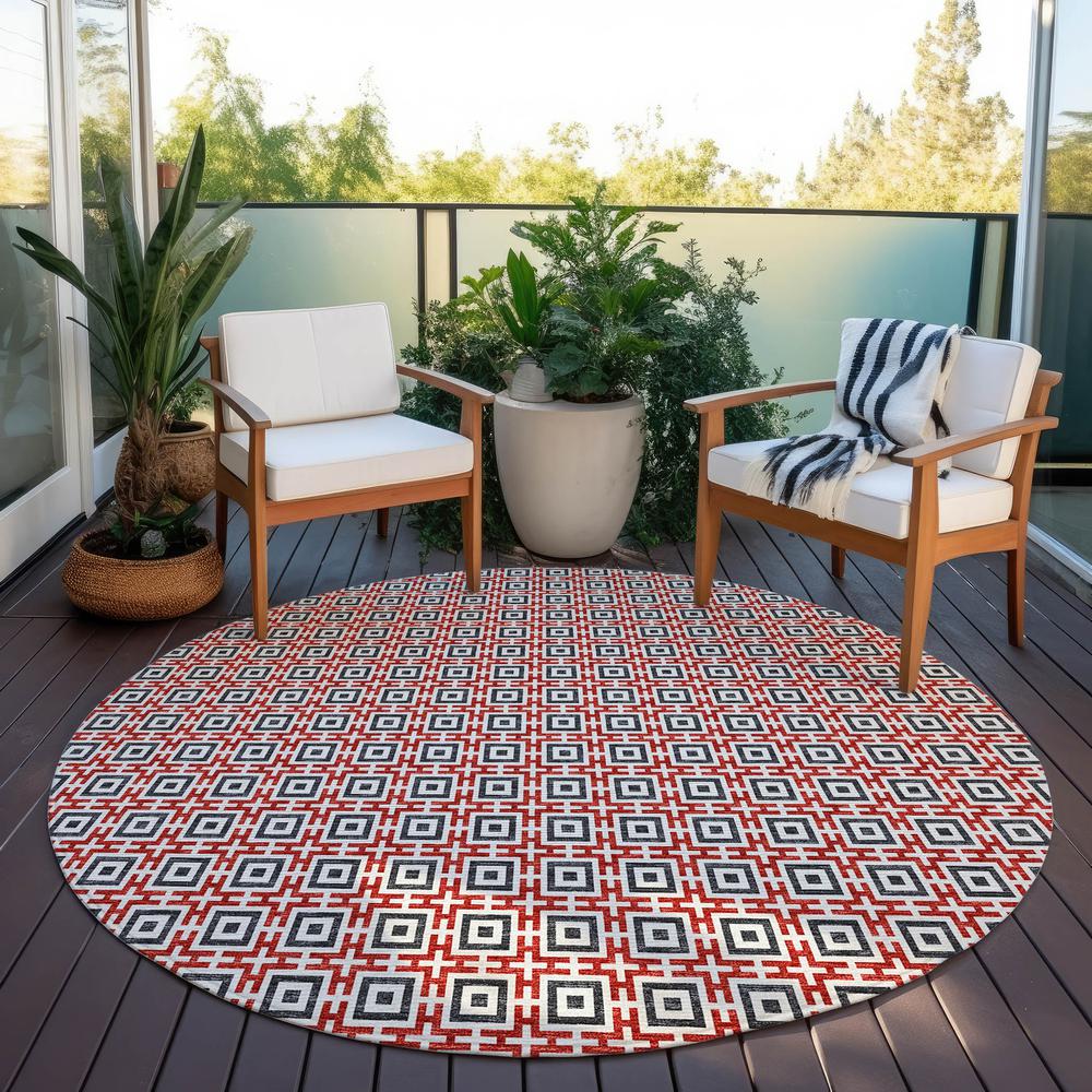 Indoor/Outdoor Marlo MO1 Red Washable 4' x 4' Rug. Picture 9