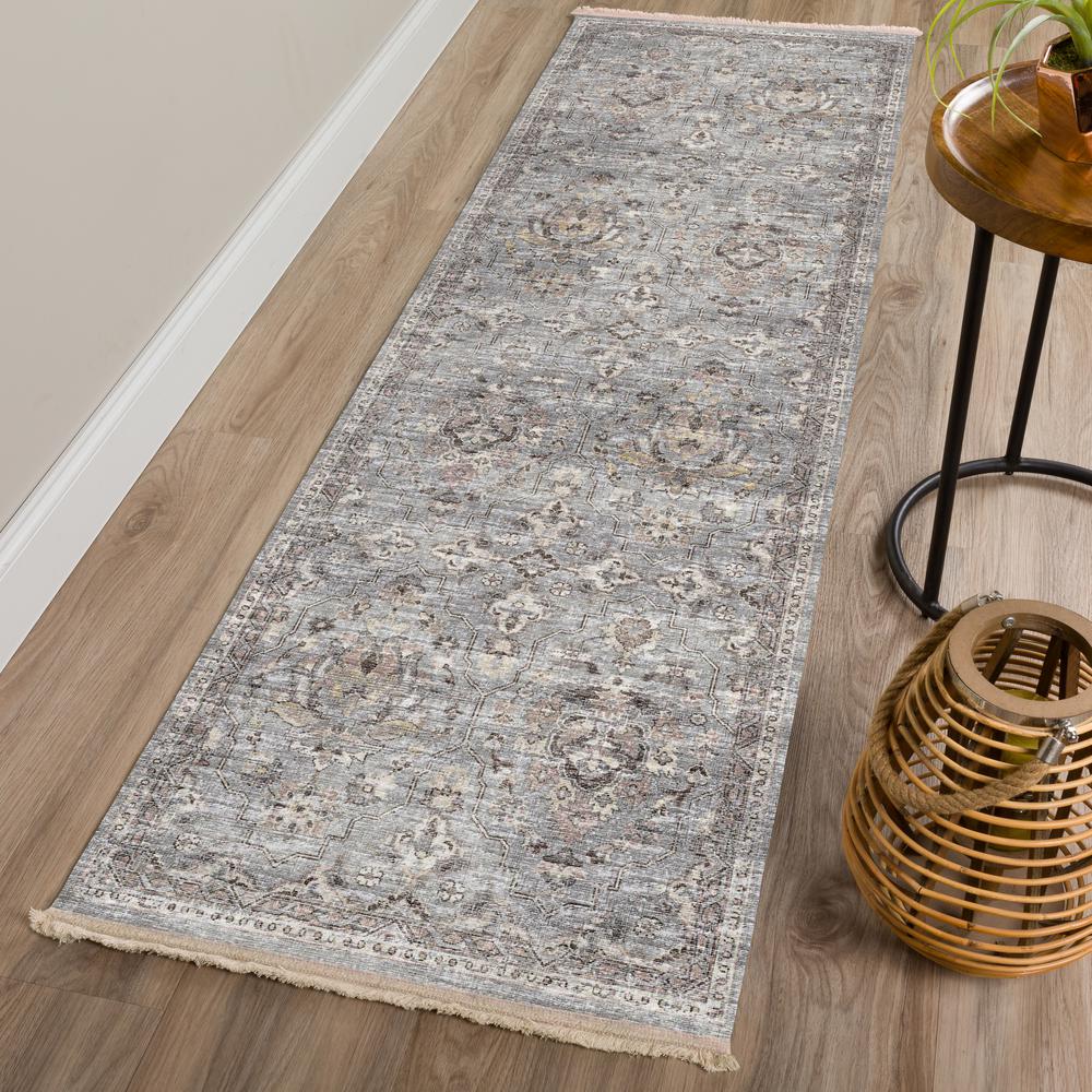 Indoor/Outdoor Marbella MB4 Silver Washable 2'3" x 12' Runner Rug. Picture 2