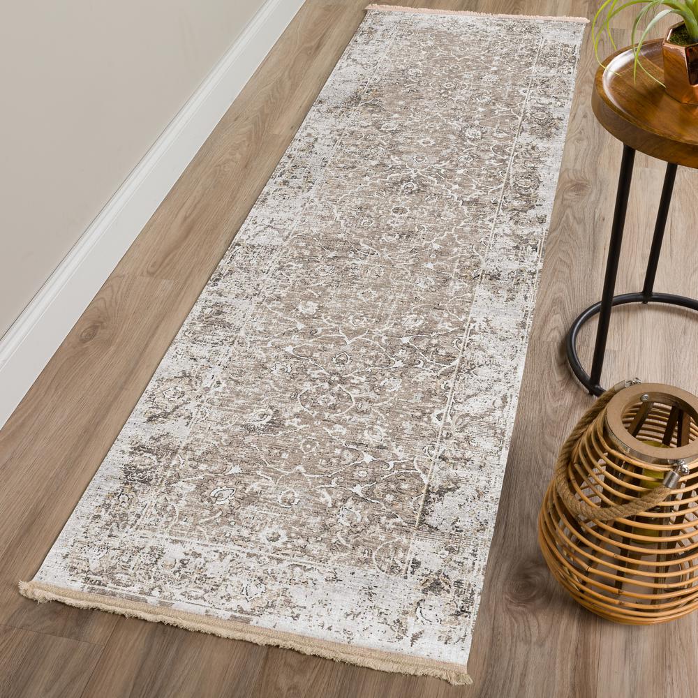 Indoor/Outdoor Marbella MB2 Taupe Washable 2'3" x 12' Runner Rug. Picture 2