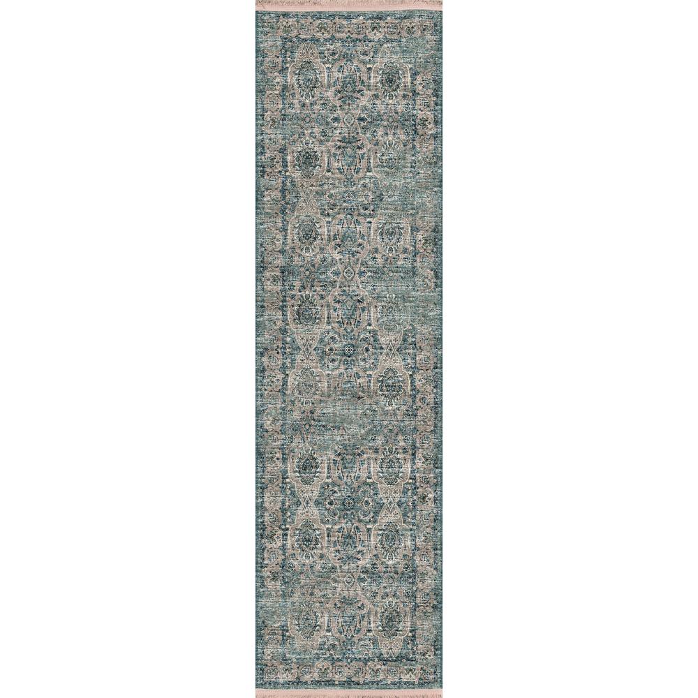Indoor/Outdoor Marbella MB5 Mineral Blue Washable 2'3" x 12' Runner Rug. Picture 1