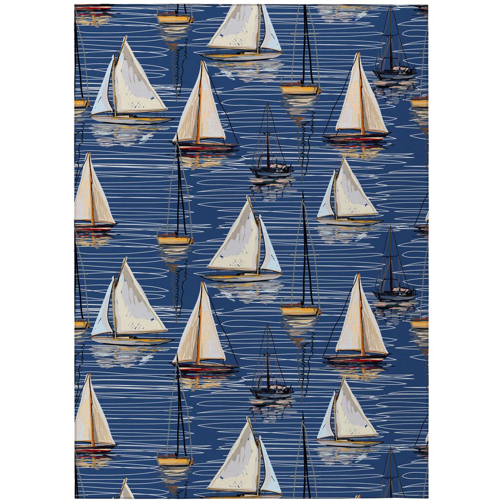 Indoor/Outdoor Harpswell AHP38 Blue Washable 3' x 5' Rug. Picture 1