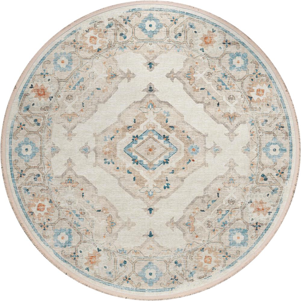 Indoor/Outdoor Marbella MB1 Ivory Washable 6' x 6' Round Rug. Picture 1