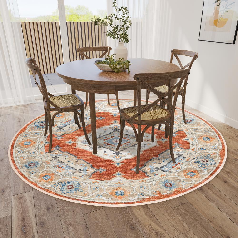 Indoor/Outdoor Marbella MB1 Spice Washable 6' x 6' Round Rug. Picture 2