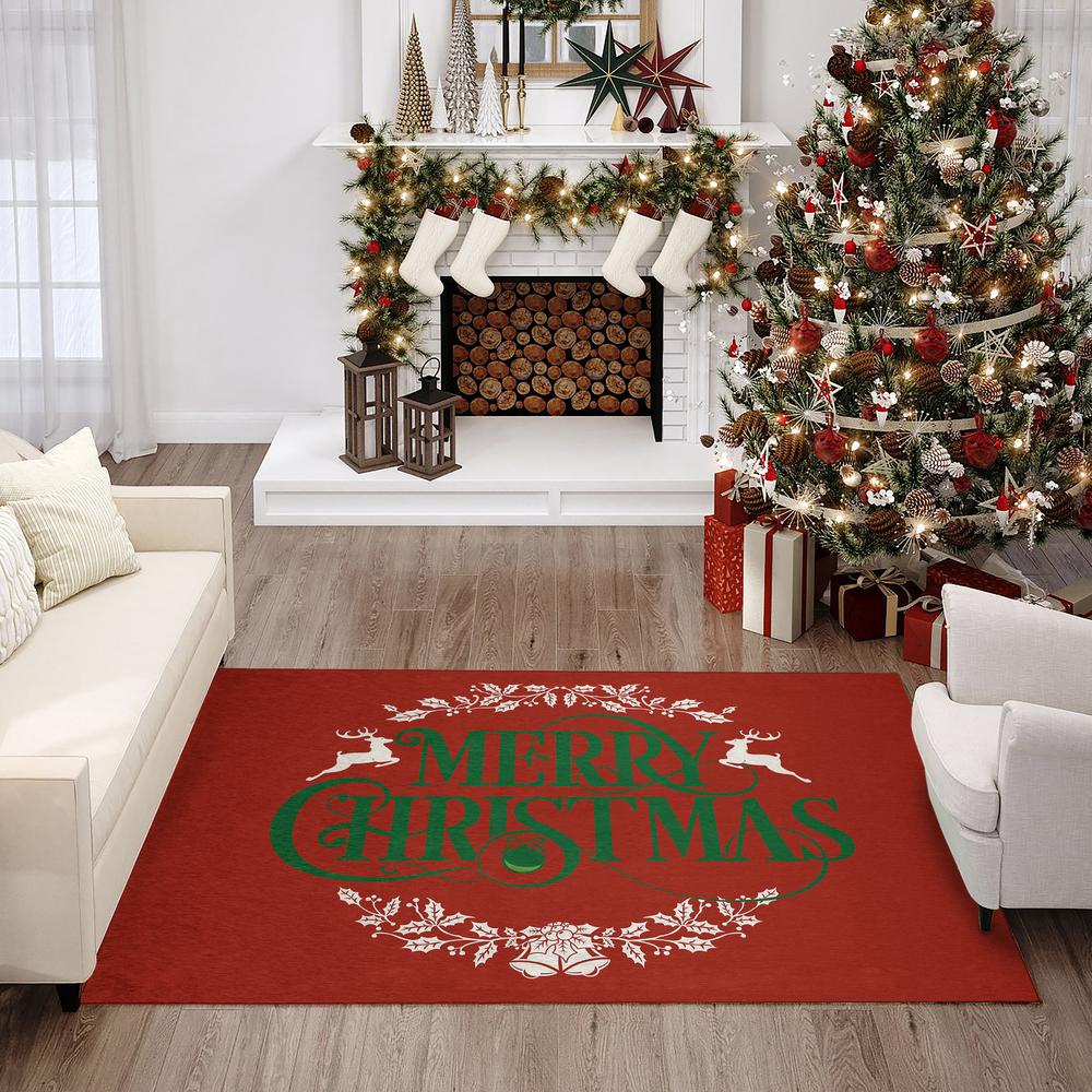 Indoor/Outdoor Cozy Winter ACW36 Red Washable 5' x 7'6" Rug. Picture 2