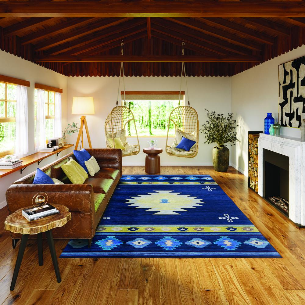 Indoor/Outdoor Sonora ASO34 Blue Washable 5' x 7'6" Rug. Picture 2