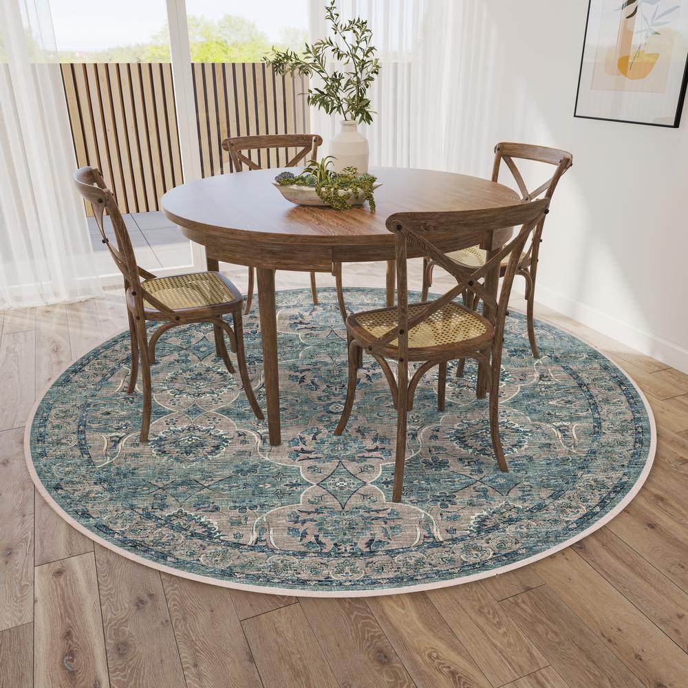 Indoor/Outdoor Marbella MB5 Mineral Blue Washable 10' x 10' Round Rug. Picture 2